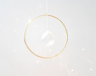 Feng Shui Atrapasueños Atrapasueños Círculo Único 10 cm Bola de Cristal 30 mm, Dorada y Transparente, para Colgar para iluminar tu hogar