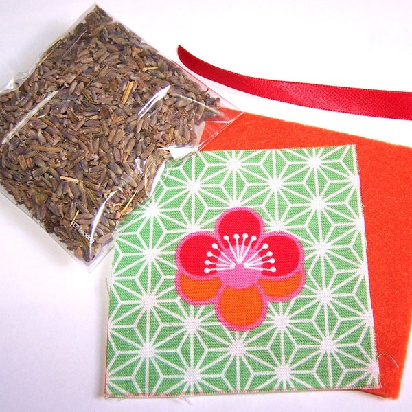 KIT PETIT COUSSIN DE PROVENCE au lavandin Motif KAWAII fleurs sur fond vert