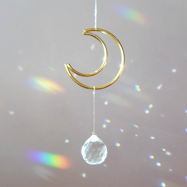 Feng Shui Sun catcher suncatcher Moon 5 cm crystal ball 20 mm, golden and transparent, to hang to illuminate your home