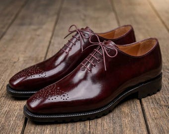 Men Leather Oxford Shoes | Handcrafted Brogue Dress Shoes | Custom Fit Lug Sole Footwear | Luxury Gift for Him