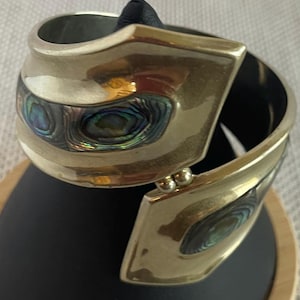 Sterling Silver, Vintage mexikanskt Abalone Clamper Gångjärnsarmband