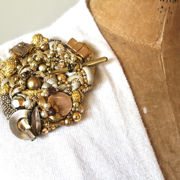 Art-to-Wear Handcrafted Vintage Brooch - "Miriam Haskell Vibe!"