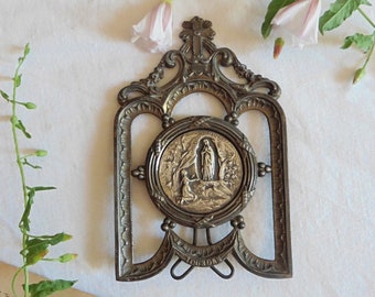 Antique French 19th Louis XVI Style Napoleon III Apparition of Lourdes Frame, Souvenir of Lourdes, Saint Bernadette, Mary frame, Icon, Pious