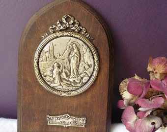 Antique French Frame Medal Vocable Ex-Voto Apparition Virgin Souvenir Lourdes, Altar, Mary, Reliquary, Catholic, Religious, Medallion, Saint