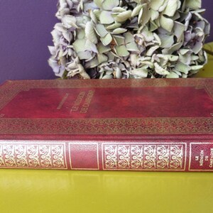 K&ouml;nnte beinhalten: Ein rotes, ledergebundenes Buch mit goldenen Verzierungen und dem Titel "Le m&eacute;decin de campagne" auf dem R&uuml;cken.