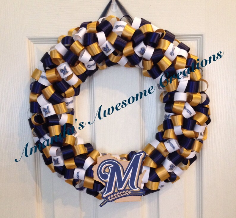 Milwaukee Brewers Ribbon Wreath Sale Gifts for him Gifts Etsy