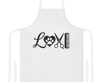 Pet Grooming Love Apron | Paw Print Scissors Comb Graphic