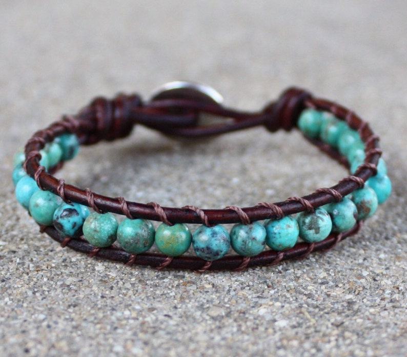 turquoise leather bracelet tree throat chakra unisex for guys and girls image 4