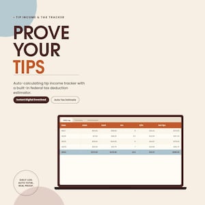 Demuestra tus propinas: Rastreador de ingresos por propinas y deducciones fiscales con tarifa por hora, información y personalización.