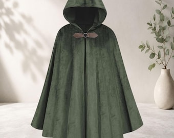 Medieval Hooded Velvet Cloak, Vintage Renaissance Ranger Cape, Halloween Cosplay Costume