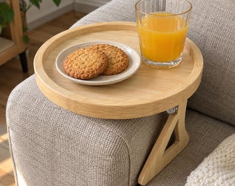 Plateau rond en bois pour accoudoir de canapé, table d'appoint pliante, porte-tasse à café