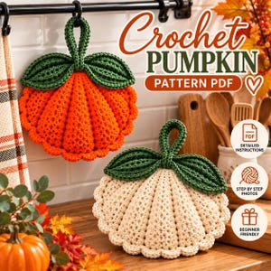Modèle PDF de manique citrouille au crochet, Modèle de crochet d'automne, Manique citrouille, Décoration de cuisine automnale, Modèle de crochet pour Thanksgiving
