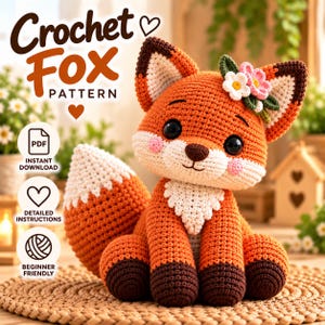 Virkat rävmönster PDF, Amigurumi rävmönster, Virkat gosedjur, Mönster för rävplyschleksak, Virkat skogsdjur, Barnrumsinredning