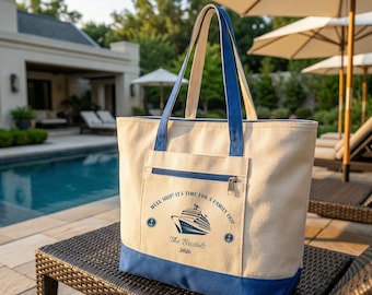 Personalized Family Cruise Tote Bag, Custom Ship Graphic, Travel Celebration Gift