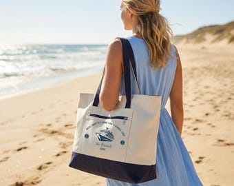 Personalized Family Cruise Tote Bag, Custom Ship Graphic, Travel Celebration Gift