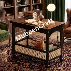 Klappbarer Beistelltisch aus Holz mit Rollen, Stauraum, Couchtisch aus Bambus (MubeenCraft)