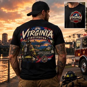 Virginia Firefighter Logo T-Shirt | Small Chest Patch, Fire Dept Emblem