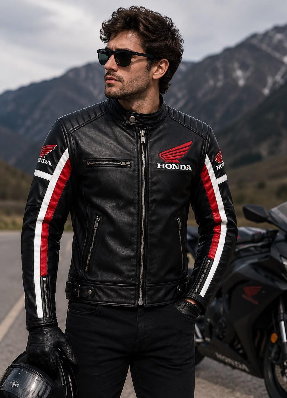 HONDA バイクジャケット 黒 レッドアクセント Red Black Honda Motorcycle Jacket - Etsy