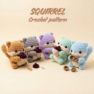Crochet Pattern Squirrel PDF, Forest Animal Amigurumi Tutorial, Acorn-Hugging Plush Doll, Woodland Crochet Pattern, Instant Digital Download