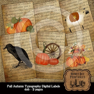 Primitive Harvest Autumn Fall Pantry Labels 12984-4x6 Printable Digital JPEG File-Instant Download-Use on Jars,crock,crates,books,cards