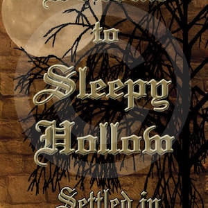 Prim Sleepy Hollow Halloween-Printable Digital Feedsack Logo JPEG File-Instant Download-Uses: Pillows, Dolls,Bears,Framed Prints,Labels