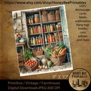 Digital Download, Printable, Decoupage, Vintage, Primitive, 8x10, Primitive Pantry, Buttery, Kitchen, Vegetables, Harvest, Canned Goods, 2