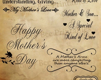 Mother's Day Digital Scrapbook Word Art Clip Art & Card Making - Typography Overlays - Instant Download - PNG