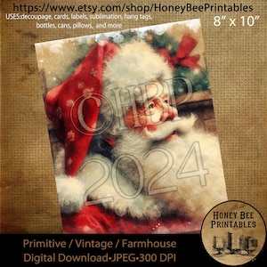 Digital Download, Printable, Decoupage, Primitive, Farmhouse, Craft Supplies, Vintage Santa, Old World Santa, Christmas, Santa Claus