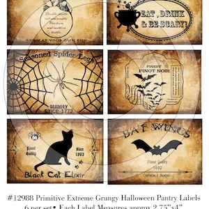 Primitive Extreme Grungy Halloween Pantry Labels 12988 Printable Digital JPEG File-Instant Download-Use on Jars,crock,crates,books,cards