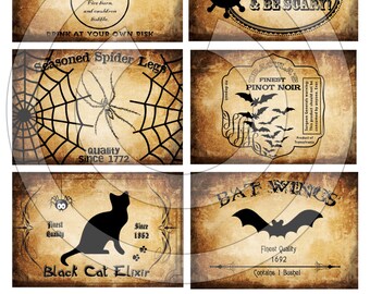 Primitive Extreme Grungy Halloween Pantry Labels 12988 Printable Digital JPEG File-Instant Download-Use on Jars,crock,crates,books,cards