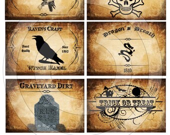 Primitive Extreme Grungy Halloween Pantry Labels 12987 Printable Digital JPEG File-Instant Download-Use on Jars,crock,crates,books,cards