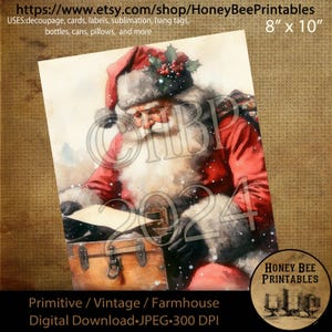 Digital Download, Printable, Decoupage, Primitive, Farmhouse, Craft Supplies, Vintage Santa, Old World Santa, Christmas, Santa&#39;s List, Box