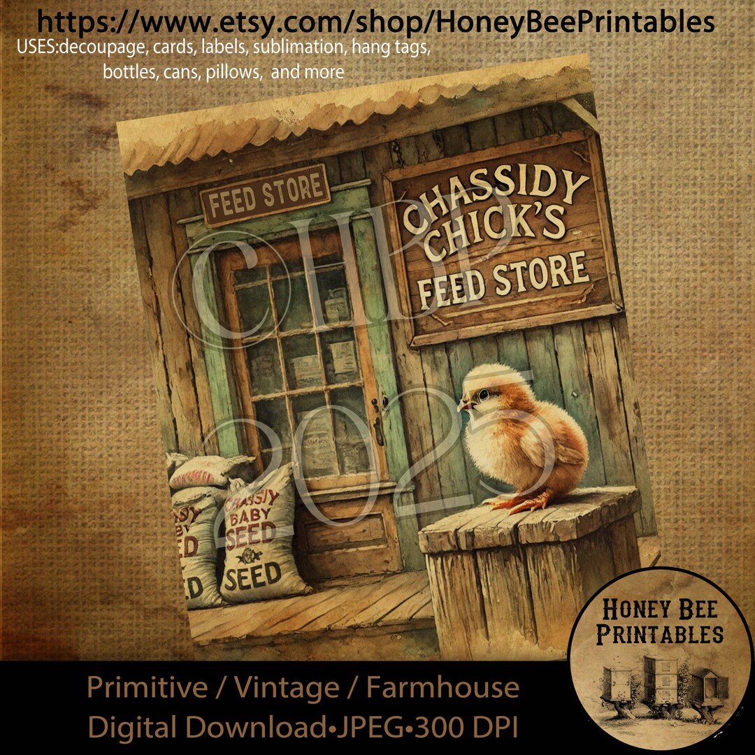 Rustic Chick Digital Download, Printable, Decoupage, Primitive, Craft Supplies ...