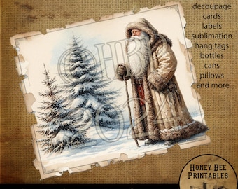 Vintage Weihnachtsmann Art Printable: Ursprüngliche Weihnachtsbaum-Kunst (Digitaler Download)