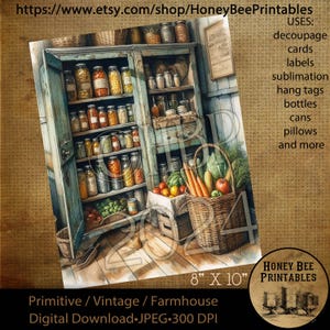 Digital Download, Printable, Decoupage, Vintage, Primitive, 8x10, Primitive Pantry, Buttery, Kitchen, Vegetables, Harvest, Canned Goods, 4