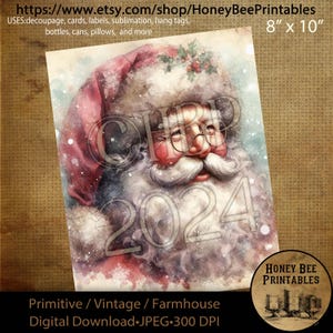 Digital Download, Printable, Decoupage, Primitive, Farmhouse, Craft Supplies, Vintage Santa, Old World Santa, Christmas, Santa Claus #1