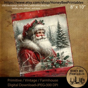 Digital Download, Printable, Decoupage, Primitive, Farmhouse, Craft Supplies, Vintage Santa, Old World Santa, Christmas, Snowy Woods, #4