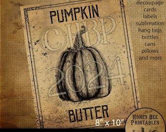 Digital Download, Printable, Decoupage, Vintage, Primitive, Fall, Autumn Pumpkin Butter pantry labels, use for Jars, Cans, Books, wood, 8x10