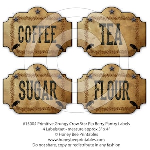 Primitive Crow Star Pip Kitchen Pantry Farmhouse Labels Logo - Printable Digital JPEG - Instant Download -15004 for Crocks Jars Canisters