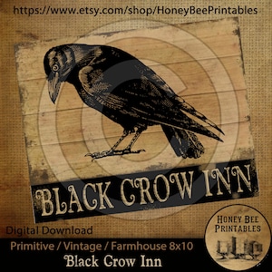 Vintage Primitive Farmhouse Old Crow Inn Digital Instant Download Printable Sublimation 8x10 JPEG Cans Jars Labels