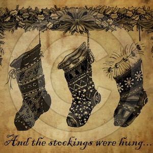 Prim The Stockings Were Hung-Printable Digital Feedsack Logo JPEG File-Instant Download-Use for Pillows, Dolls,Bears,Framed Prints,Labels
