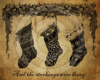 Prim The Stockings Were Hung-Printable Digital Feedsack Logo JPEG File-Instant Download-Use for Pillows, Dolls,Bears,Framed Prints,Labels