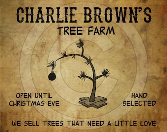 Primitive Grungy Charlie Brown Christmas Tree Feedsack Feed Sack Logo Printable Digital JPEG Instant Download For Pillows,Prints,Labels