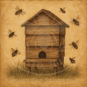 Bienenstand, Honigbienenfarm, Bienenstock, 8x10, Digital Download, Decoupage, Primitive, Bastelbedarf, Vintage, Sommer, Biene, Honigbiene, Bienen