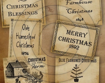 Prim Christmas Pantry Farmhouse Labels Set 1-Printable Digital JPEG File-Instant Download - Use on Jars, crock, crates, books, journals,etc