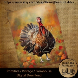 Vintage Digital Download Printable Sublimate Decoupage Primitive, Painting, Fall, Autumn, Watercolor, Beautiful Turkey, Thanksgiving 02