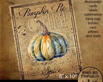 Digital Download, Printable, Decoupage, Vintage, Primitive, Fall, Autumn Pumpkin Pie Spice pantry labels, use for Jars, Cans, wood, 8x10
