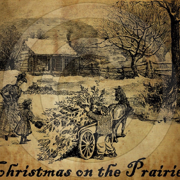 Primitive Grungy Christmas on the Prairie Feedsack Feed Sack Logo Printable Digital JPEG Instant Download For Pillows,Prints,Labels