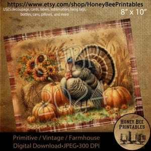 Vintage, Digital Download, Printable, Decoupage, Primitive, Craft Supplies, Fall, Autumn, Happy Thanksgiving, Turkey, Pumpkins, Harvest