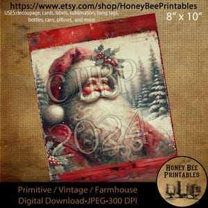 Digital Download, Printable, Decoupage, Primitive, Farmhouse, Craft Supplies, Vintage Santa, Old World Santa, Christmas, Snowy Woods, #1